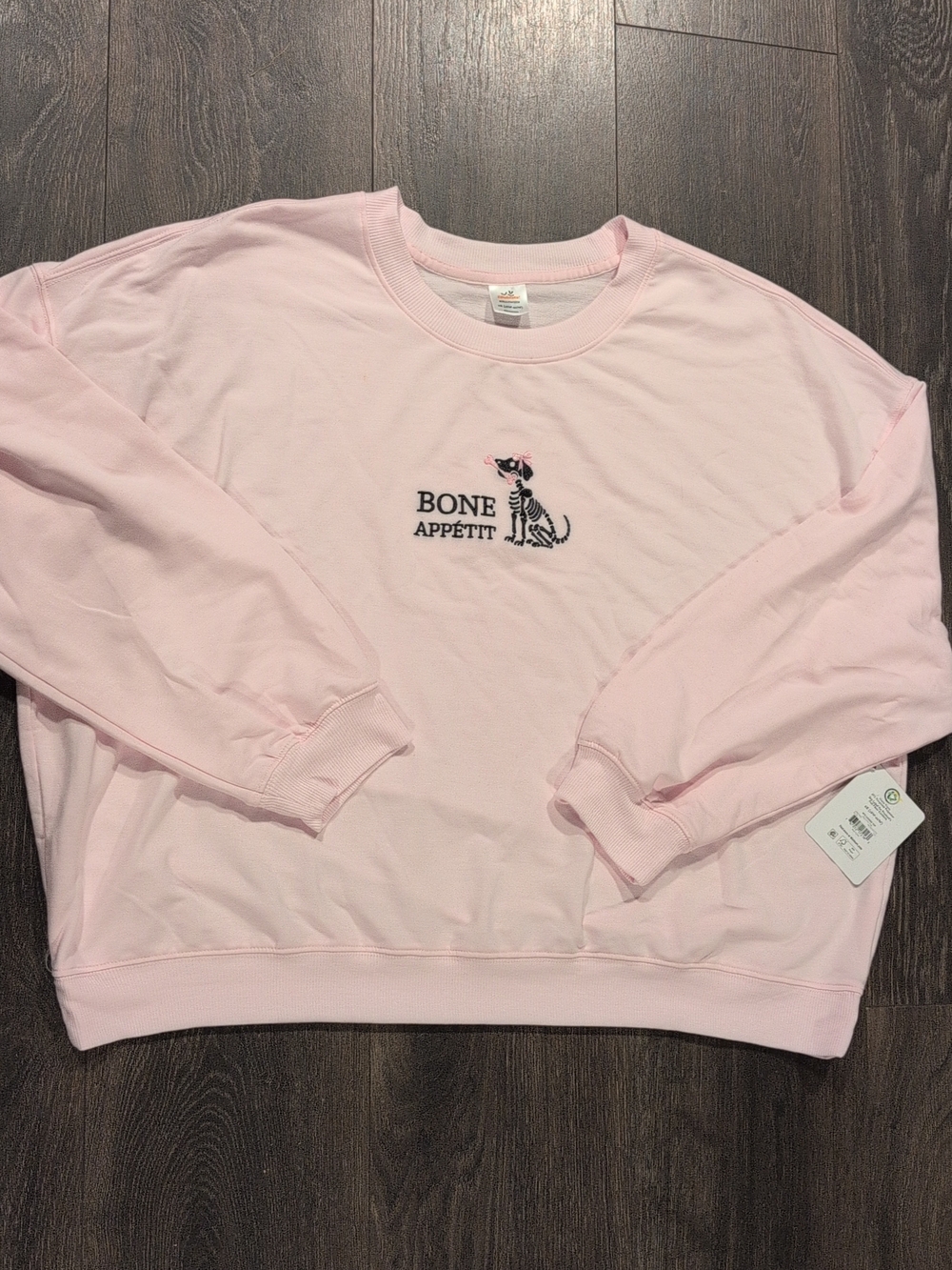 NWT Way To Celebrate Pink Bone Appetite Skeleton Dog Crewneck Sweatshirt 2X